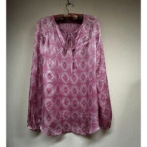 Audrey Talbott Carmel Paisley Print Long Sleeve Silk Peasant Top Purple Size 6
